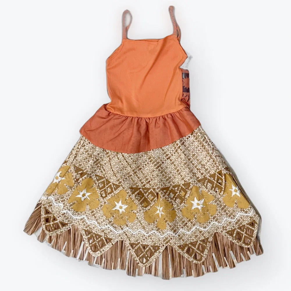 Disney Moana Sequin & Lace Trimmed Top Easy-On One Piece Tassel Skirt Costume
